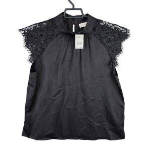 Womens Melloday Black Sleeveless Top Lace Shoulders 100% Polyester Size M